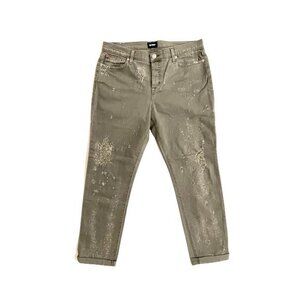 Hudson Jeans Riley Crop Relaxed Straight Leg Green Destructed Boyfriend 29 New
